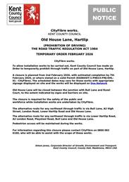 Road Closure - Old House Lane, Hartlip